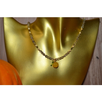 Naszyjnik  handmade z jadeitu kwarcu rutylowego i agatu .